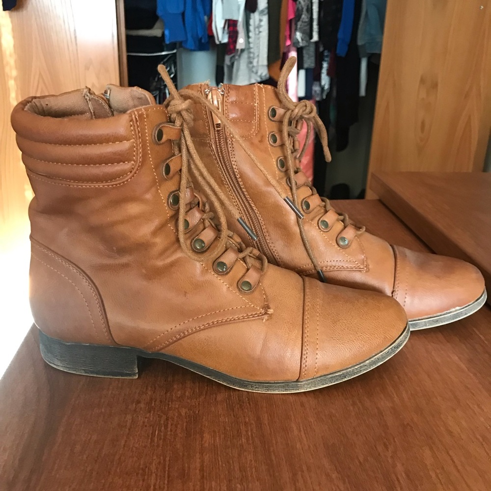 Nut brown combat boots
